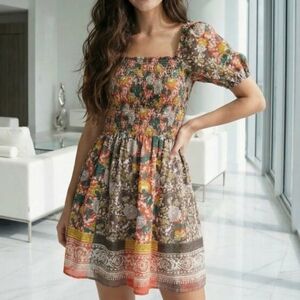 Velvet Multicolor Floral Mini Dress (XS)